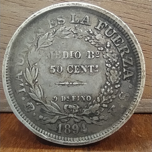 Antigua Moneda De Plata 1/2 Boliviano Bolivia 1894 Km# 161.5 0