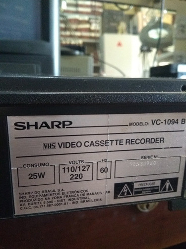 Vídeo Cassete Sharp Vc-1094 Com Defeito 1