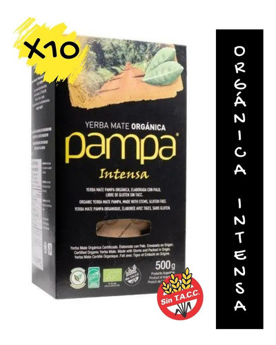Yerba Orgánica Mate Pampa Intensa 500gr Certificada Pack X10 0