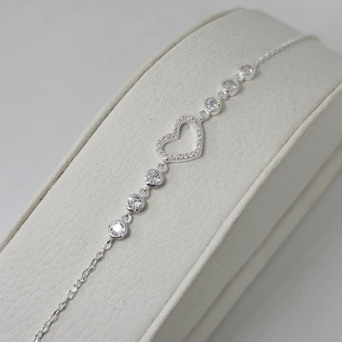 Pulsera De Plata 925 Con Dijes Corazon Y Cubic 0