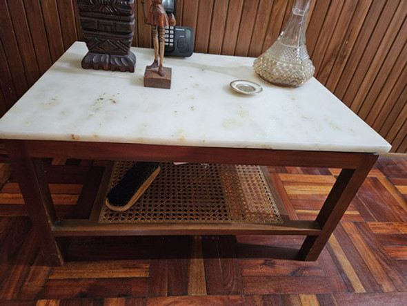 Mesa Living Auxiliar De Apoyo ,mármol Y Esterilla Revistero 0