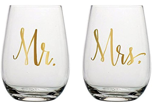 Copas De Vino Sin Tallo Mr & Mrs Inclinadas - Juego De 2 0