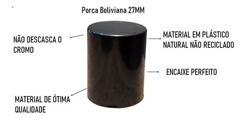Kit C/10 Capa Da Porca Boliviana Preta Caminhão 27mm 1