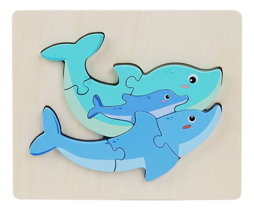 Rompecabezas Encastre 3d Familia Delfines 7 Piezas Madera 0