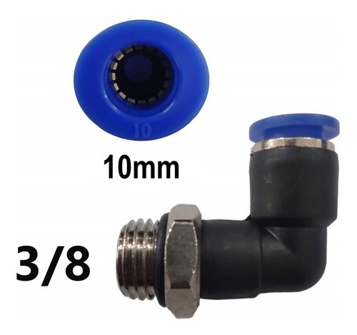 10 Conexao Pneumatica Cotovelo Para Mangueira 10mm Rosca 3/8 0