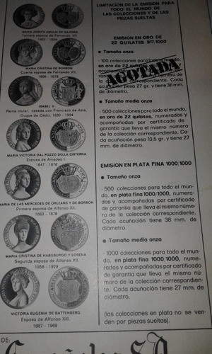 Publicidad 1975 Moneda Medalla Reinas De España Acuñaciones 1
