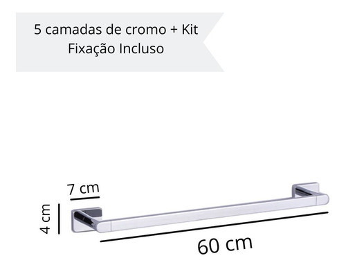 Kit Acessórios Banheiro Inox 2 Porta Toalhas 60 Cm Quadrado 1