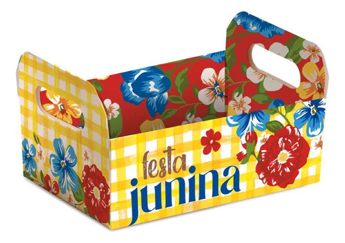 Kit 4 Caixa Papel Festa Junina Arraia Cesta Caixote Xadrez 1