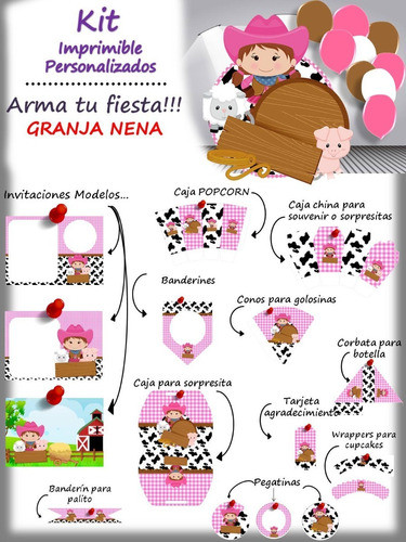 Kit Personalizado  Granja Nena Para Imprimir 1