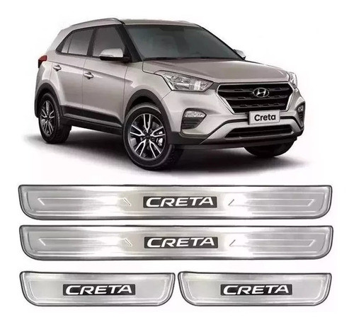 Friso De Porta Soleira Led Azul Aço Inox Hyundai Creta 0