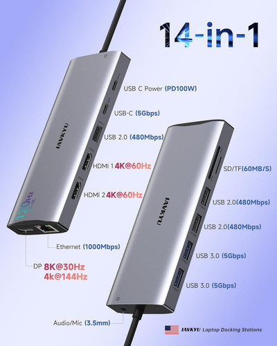Docking Station Usb-c 14en1 Display 8k 4k 100w Pd Rj45 Audio 1