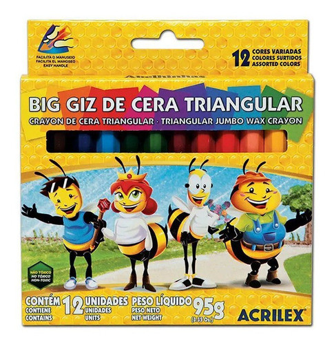 Kit 4 Caixas 12 Big Giz De Cera Acrilex Triangular 1