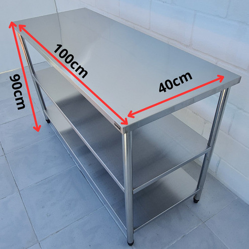 Bancada Mesa 100x40 Inox Multiuso 2 Prateleiras Restaurante 1
