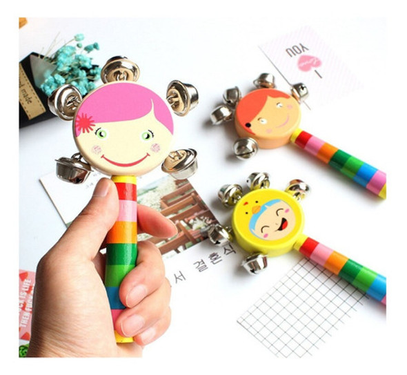 Sonajero Maracas Cascabeles Madera Carita Niños Didactico 1