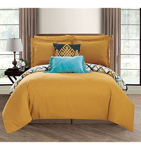 Chic Home Abstract Edredón Reversible De 7 Piezas Diseño Est 1