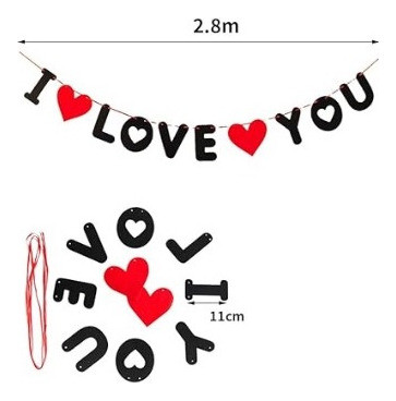 Banderin I Love You Con  Corazones Rojos 1