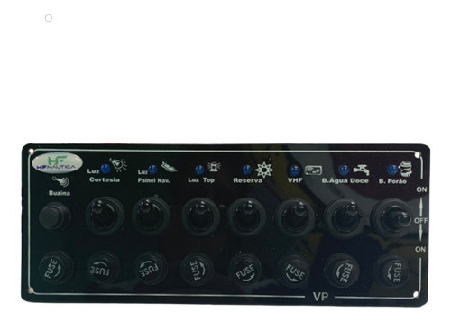 Painel Marinizado 8 Botões Fusível E Led Individual Preto 0