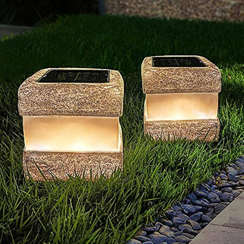 2 Pack Solar Rock Luces-luz Solar Falsa Impermeable Para Ext 0