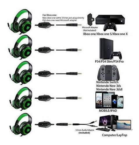 Auricular Gamer Pacrate H-11 C/microfono (negro Y Verde) 1