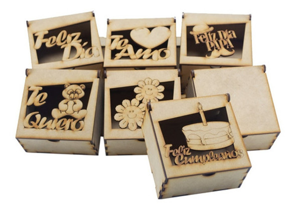 Cajas Personalizadas Con Frases , Fibrofacil, Madera X 20u 0