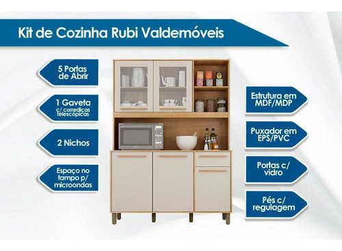 Cozinha Compacta Kit Rubi 5ptas 1gav 120cm Cinamo/branco-val 1