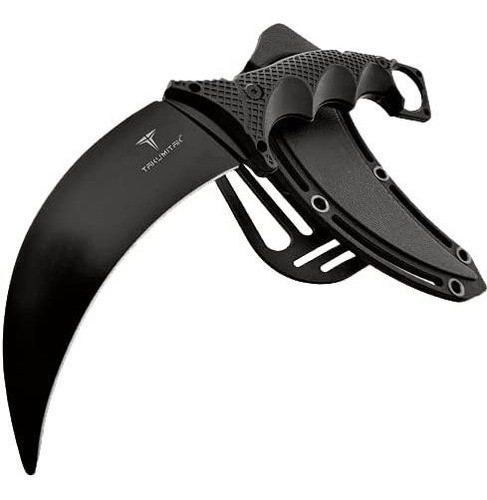 Cuchillo Tactico De Caza Hoja Fija De Acero Mango Negro 0