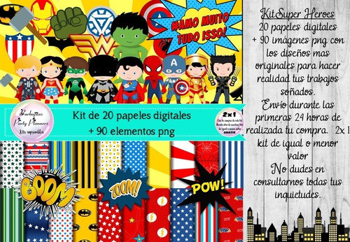 Cliparts Y Papeles Super Heroes Completo Kit Imprimible 0