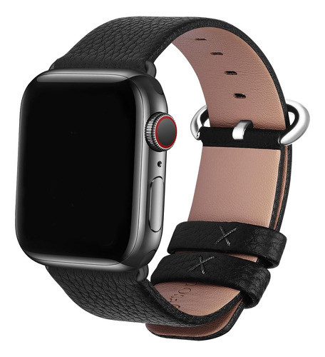 Correa De Cuero Para Apple Watch 38/40/41 Negro/plateado 0