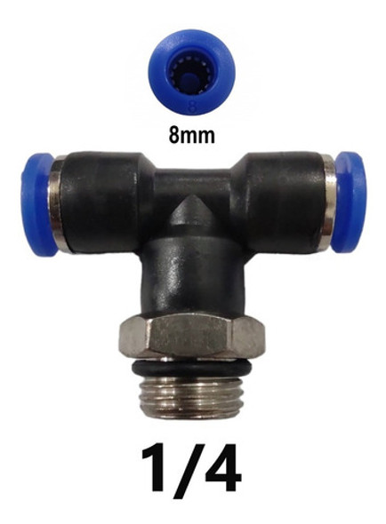 02 Conexao Pneumatica T / Tee Tubo 8mm Rosca Central 1/4 0