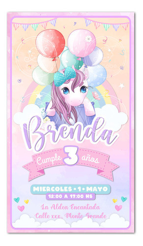Invitación Digital Tarjeta Cumpleaños Unicornio 0