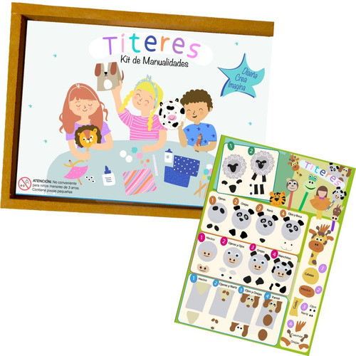 Armado Títeres Manualidades Caja Madera Arte Infantil Niños 0