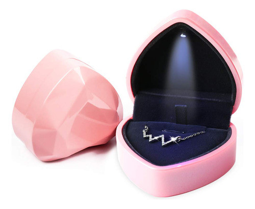 Estuche Caja Corazon Para Collar Boda Con Led - Rosa 0