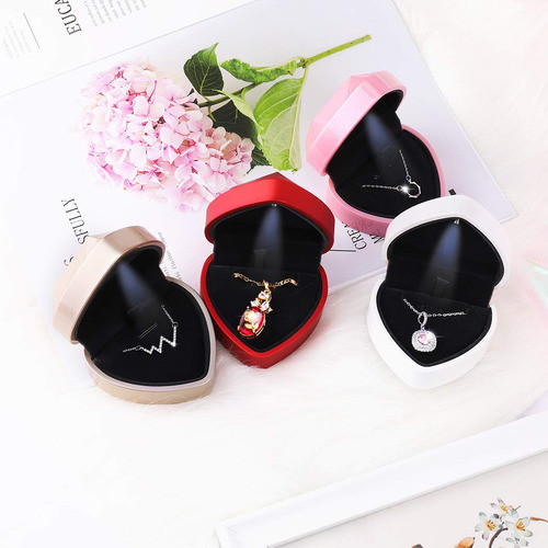 Estuche Caja Corazon Para Collar Boda Con Led - Rosa 1