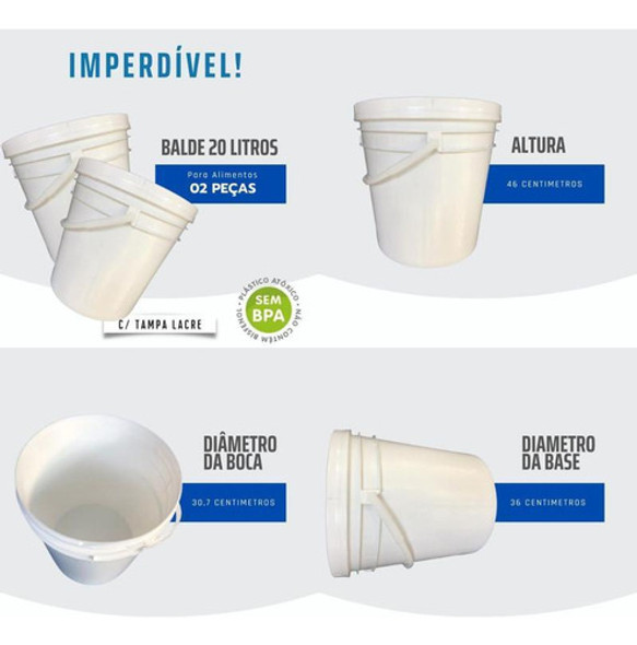 Balde Para Lavar Roupa 20l Com Tampa 2 Pçs 1