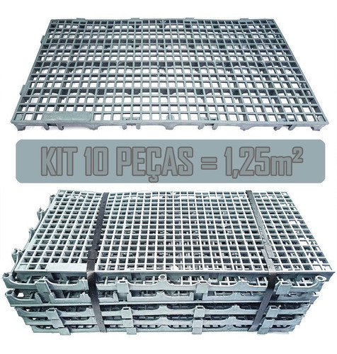 Kit 10 Pç Pallet Estrado Plástico 2,5 X 25x50 Cinza Multiuso 0