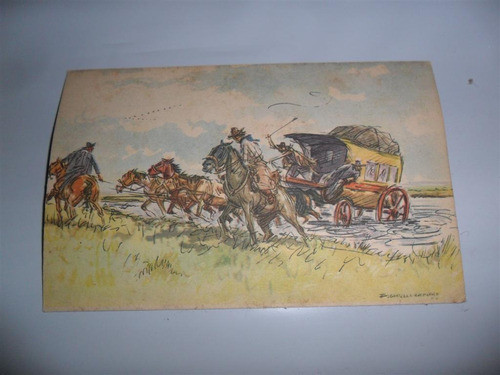 Antigua Postal Cuarteando Carruaje Enrique Castell Capurro 0