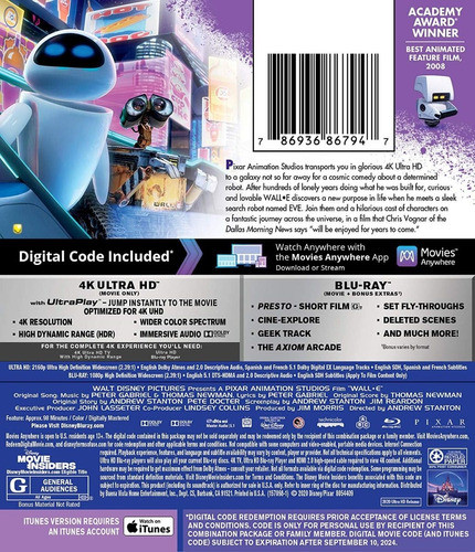 4k Ultra Hd + Blu-ray Wall-e / Walle / De Disney Pixar 1