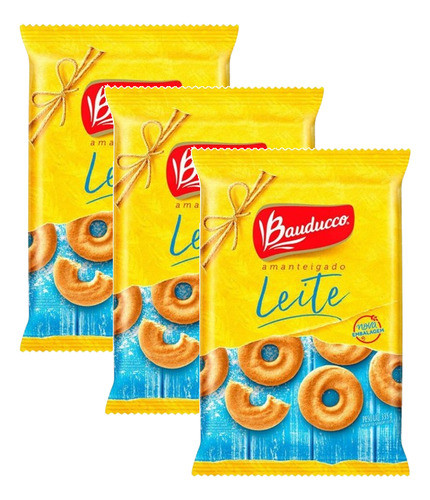 Kit 3 Biscoito Amanteigado Bauducco Sabor Leite 335g 0