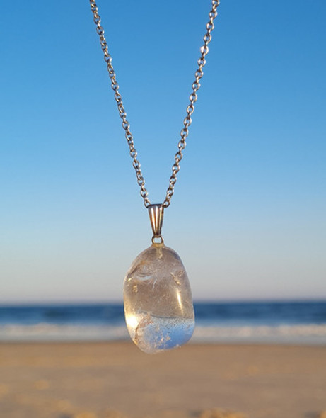 Cuarzo Cristal Dije + Cadena De Acero Quirurgico 1