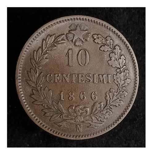 Italia 10 Centesimi 1866 N Muy Bueno Km 11.4 Victor Emanuel 1