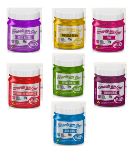 Corante Gel Para Chantilly, Suspiro, Glacê Kit 7 Potes Mix 0