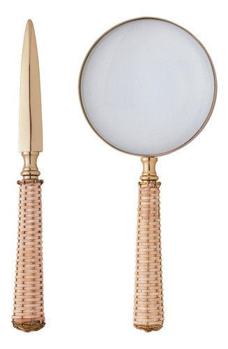 Abridor De Carta E Lupa Com Cabo Dourado Wolff De Aço Inox 0