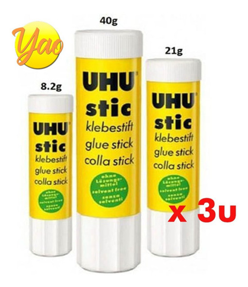 3 Unidades De Uhu Stic 8,2ml Pegamento Adhesivo En Barra 1