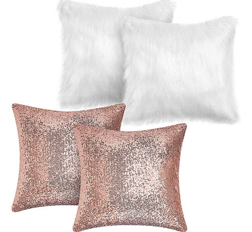 Irenare 4 Pcs Sequin Y Fundas De Almohada Esponjosas Fundas 0