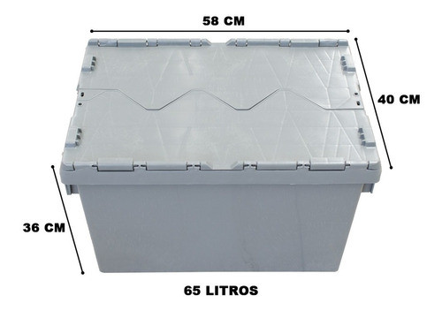 Caixa Plástica Com Tampa Acoplada Cinza - 65 Litros 1
