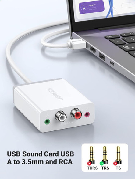 Ugreen Adaptador Audio Externo Tarjeta Sonido Con 3.5mm 1