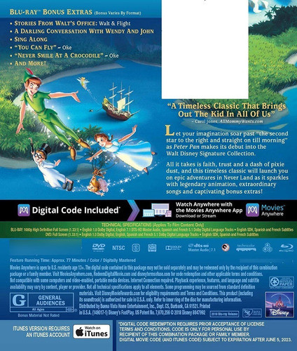 Blu-ray + Dvd Peter Pan (1953) Signature Collection 1