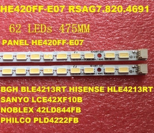 Kit X 2 Tiras De Led He420ff-e07 Rsag7.820.4691 62led 475mm 1