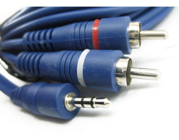 Cable Audio Mini Plug 3,5mm A 2 Rca Reforzado Azul 4 Metros 0