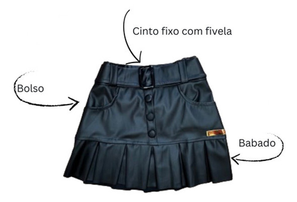 Saia Infantil De Couro Sintético C/ Cinto Blogueirinha Luxo 1 Saia Infantil De Couro Sintético C/ Cinto Blogueirinha Luxo 1